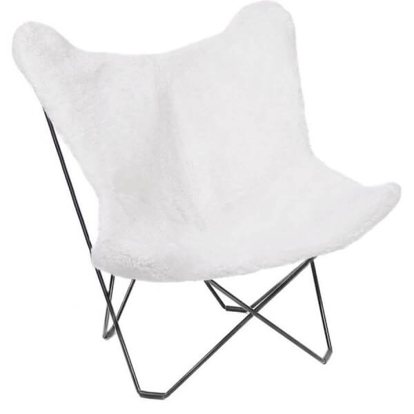 Art.-Nr. 400 SWE Butterflystuhl, Lammfell, geschoren, Farbe Naturweiß