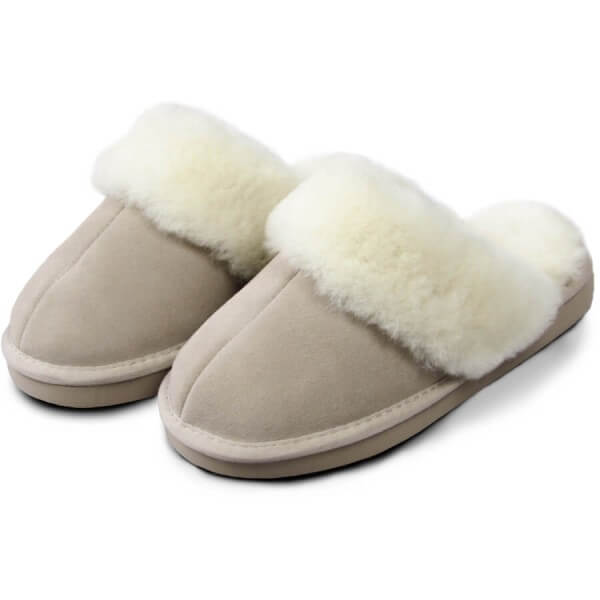 Art.-Nr. 381 - Lammfell-Pantoffeln mit Fellkragen, beige