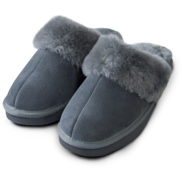 Art.-Nr. 382 - Lammfell-Pantoffeln mit Fellkragen, anthrazit