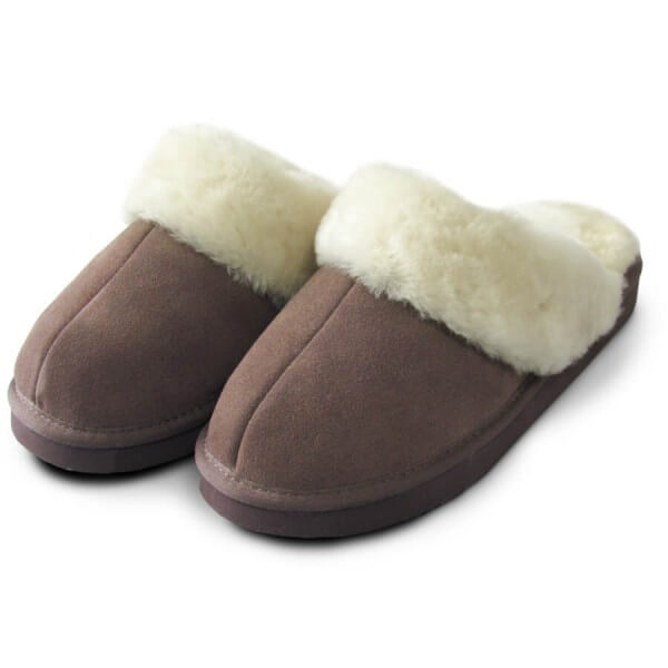 Art.-Nr. 383 - Lammfell-Pantoffeln mit Fellkragen, braun