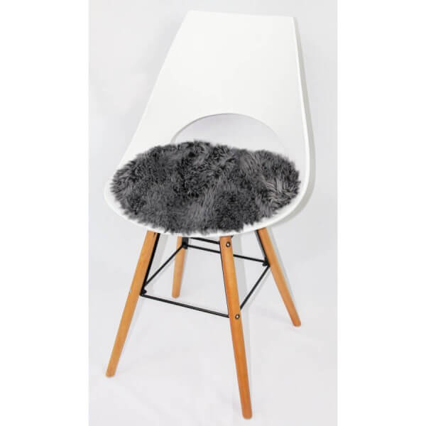 Runde Sitzauflage aus australischem Lammfell - Art. 406 SZ, schwarz mit hellen Spitzen