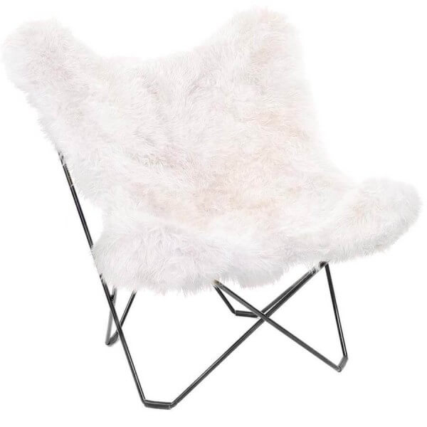 Art.-Nr. 400 FWE Butterflystuhl, Lammfell, Naturhaarlänge, Farbe Naturweiß